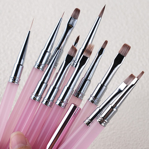 Pinceaux de manucure professionnels à manche en acrylique rose transparent avec logo personnalisé, pour nail art, liner, gel de construction et peinture One Stroke, tailles 6mm, 9mm, 12mm - Product Image 6