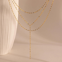 Collier Lariat Multicouche EMANCO en Acier Inoxydable Style Minimaliste Vague d'Eau, Bijoux Tendance pour Femme, Idéal Cadeau