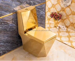 BTO Wholesale P-trap Toilet Plated 1 Piece Ceramic Wc Gold Toilet Bowl Set Bathroom Sanitary Ware Golden Vaso Sanitario