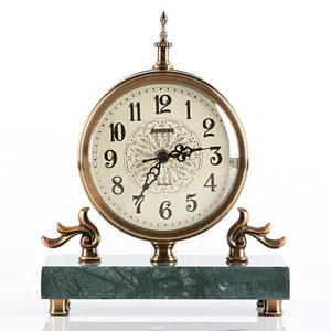 6911A-1 Modern Antique Living Room Creative Modeling Silent Antique Marble Metal Table Clock