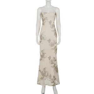 Vestido ajustado francés vintage elegante y romántico con estampado floral 3D, sin espalda, con lazo, de diseñador, elegante y ajustado para mujer - Product Image 6