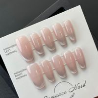 Conception # 20 faux ongles uniques faits à la main, épais, à pression, style français, couvrant entièrement l'ongle, effet œil de chat, brillants, tendance, durables