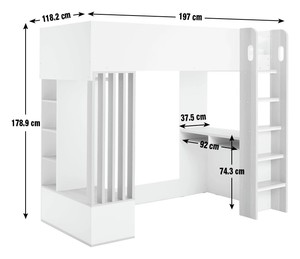 Tempat Tidur Loteng Anak Warna Putih dengan Meja dan Lemari, Tempat Tidur Susun dengan Tangga dan Rak, Gaya Nordik untuk Anak Laki-laki Perempuan Remaja - Product Image 4