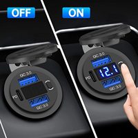 Enchufe USB de 12 Voltios con Doble Puerto de Carga Rápida 3.0, Cargador de Coche USB C PD, Toma de Corriente de 12V Impermeable con Voltímetro e Interruptor