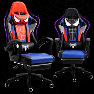 Chaise de Gaming Exécutive Premium Moderne <span class=keywords><strong>Spider</strong></span>-<span class=keywords><strong>Man</strong></span> en Cuir PU Style Racing avec Appuie-tête, Coussin Lombaire, Réglage de Hauteur à 3 Niveaux et Piétement en Acier Inoxydable - Product Image 3