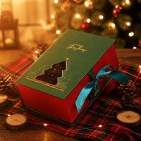 Emballage cadeau pour bougie de Noël personnalisé en carton vert ivoire avec ruban doré, certifié FSC, boîte cadeau pliante directe d'usine