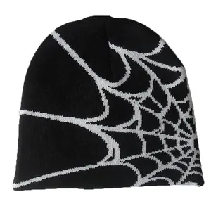 Gorro de malha outono e inverno, chapéus femininos e masculinos de halloween na moda, quente, aranha cobweb, gorros de hip hop, atacado