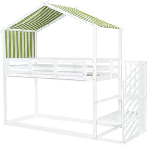 Lit superposé avec petite bibliothèque <span class=keywords><strong>d</strong></span>'<span class=keywords><strong>angle</strong></span>, escalier, lit pour enfants, auvent <span class=keywords><strong>d</strong></span>écoratif, durable, confortable, en bois de pin, lit pour enfants - Product Image 5