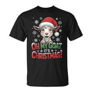 Camiseta con diseño navideño de animales de granja de dibujos animados, con la frase 'Oh My Goat It's Christmas' - Product Image 1