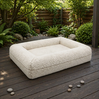 Lit orthopédique de luxe 2026 pour chien en mousse à mémoire de forme, housse amovible et lavable en lin imperméable, couleur crème neutre, mobilier pour animaux de compagnie