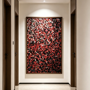 Crimson <b>Block</b> 3D Textured Wood Wall Art Abstract Artwork Modern Wall Decor Wabi Sabi Painting Handmade Textured with Framed - Product Image 2