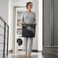 Panier à linge pliable en maille noire, organisateur de vêtements respirant, panier de rangement portable avec poignée en sangle
