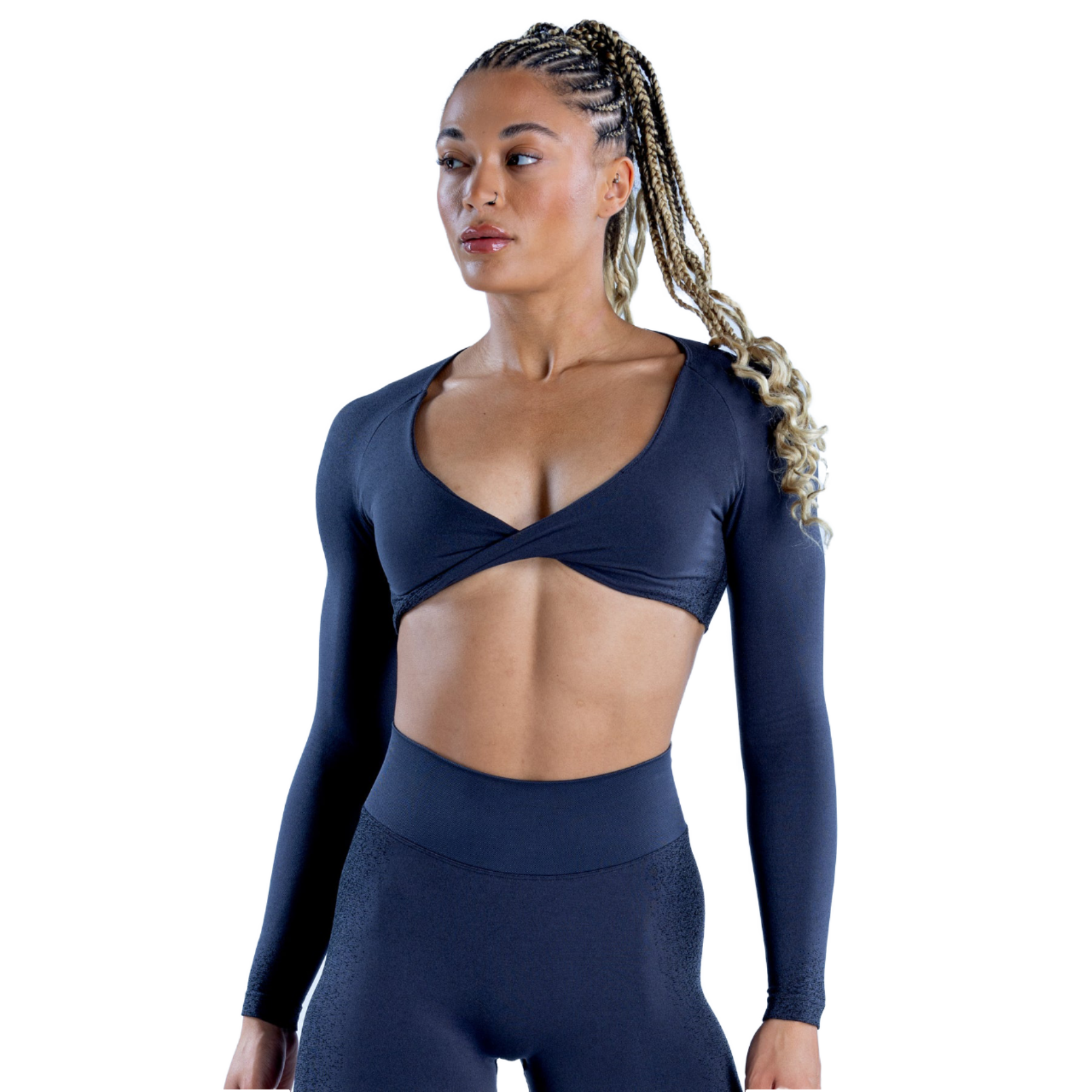 XW-Q075 Cross Front Gym Tops for Women Long Sleeve Fitness Elastic Yoga Quick Dry Activewear Wholesale Print Sports Workout Tops