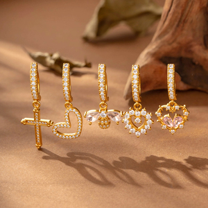 Anneaux de nombril étanches Maina en acier inoxydable, bijoux de piercing corporel, croix, cœur, zircon, pendentif pour nombril - Product Image 4