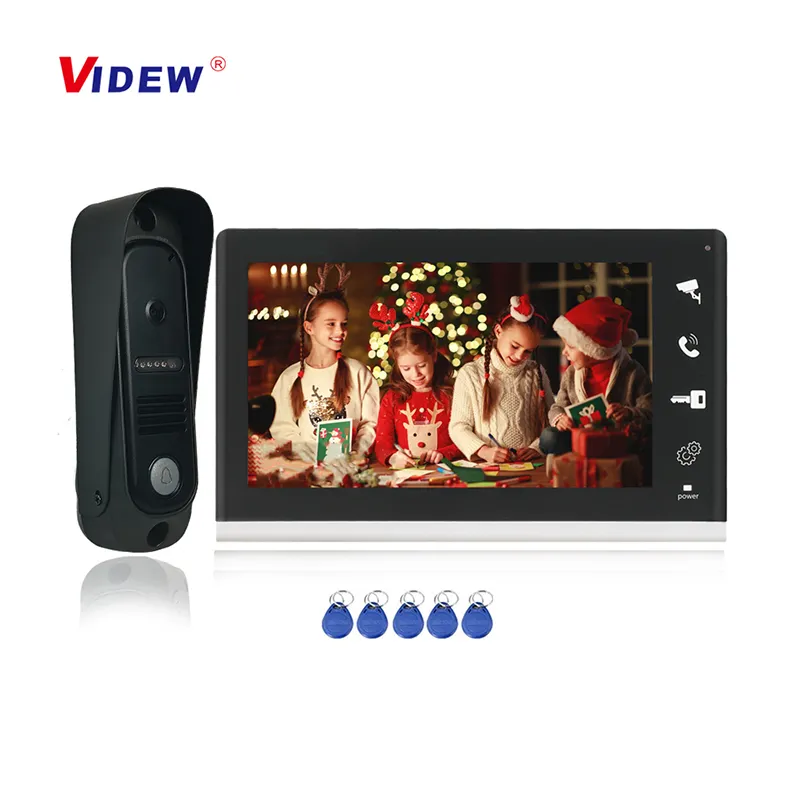 VIDEW4有線ビデオドアベルインターホンシステムRFIDロック解除カメラドアベルヴィラ用7インチスクリーンナイトビジョンホームベル