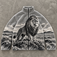 Veste d'hiver en polaire sherpa pour homme, fermeture éclair intégrale, motif animalier, manteau d'extérieur, fournisseur OEM ODM personnalisé pour les marques de vêtements