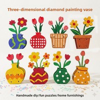 Lukisan Berlian 3D Motif Bunga Vas Tiga Dimensi Hiasan Meja Gaya Nordik Tanpa Bingkai DIY Impor Terbaru