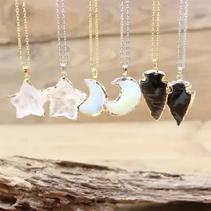 Ciondoli con ciondoli a mezzaluna opale in cristallo grezzo da donna ciondoli con catena a maglie a forma di stella e freccia di luna gioielli alla moda regali - Product Image 2
