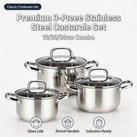 Ensemble de casseroles en acier inoxydable écologique de qualité supérieure, couvercle en verre, compatible induction, passe au lave-vaisselle, sans revêtement, américain