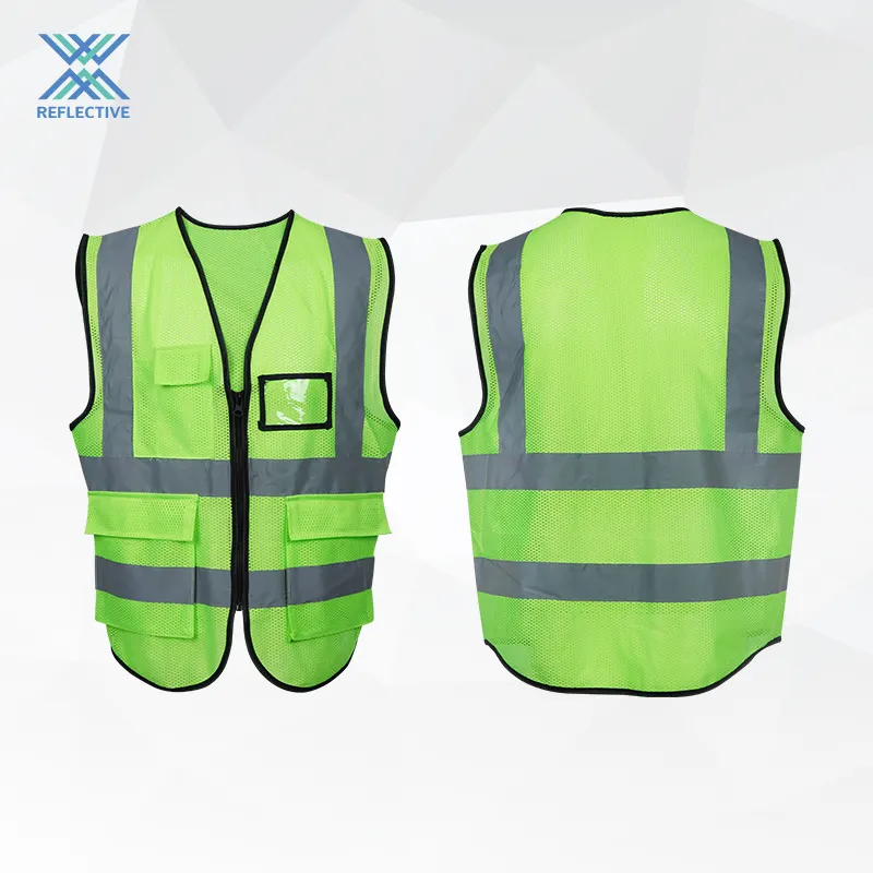 Colete de segurança com logotipo personalizado LX Low MOQ Hi Vis Verde Colete de segurança com bolsos