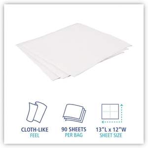 Boardwalk BWK-V030QPW 12 pouces. X 13 pouces Lingettes DRC - Blanches, paquet de 90 lingettes, 12 paquets/carton, nettoyants pour vitres - Product Image 2