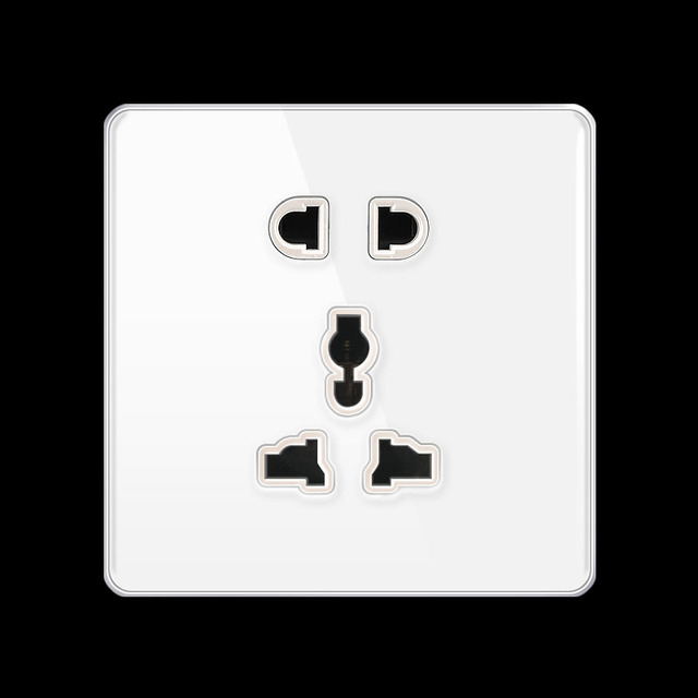 5 Pin Universal Industrial Copper Wall Socket 13A 220V Electric Switches Sockets Luxury Glass Black Gold Multi Socket Outlet