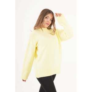 Pull jaune à détails côtelés pour femmes, haut tricoté de haute qualité, longueur longue, motif imprimé, décontracté pour le printemps et l'hiver, XS - Product Image 1
