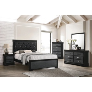 Modern Glam Two <b>Drawer</b> Nightstand Black Solid Wood Crystal Button Tufted <b>Storage</b> <b>Drawers</b> - Product Image 5