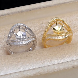 S925 18K Gold Plated DIY Ring Accessories JG5448 <b>Concealer</b> Empty Support with Pearl 3mm Silver Bottom Ring - Product Image 3