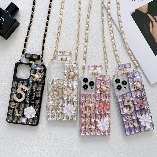 Glitter Bling Shiny Fashion Luxury Perfume Bottle Design Strap Diamond Phone Cover case for iphone 17 air Pro Max 15 14 Plus 13