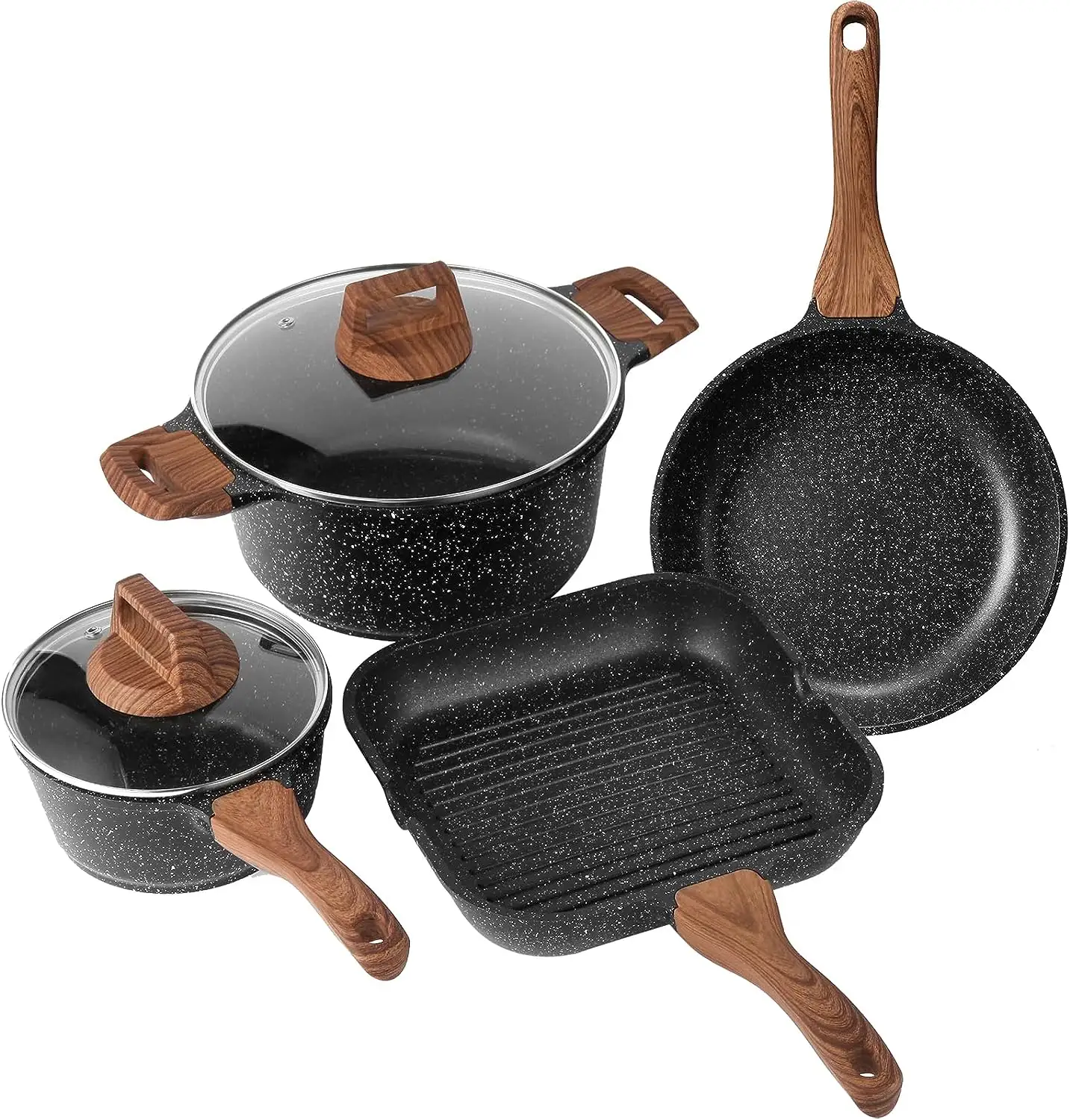 Thiết kế sang trọng Granite không dính Bếp Cookware chảo nấu ăn Cookware sets nhôm Pot Set