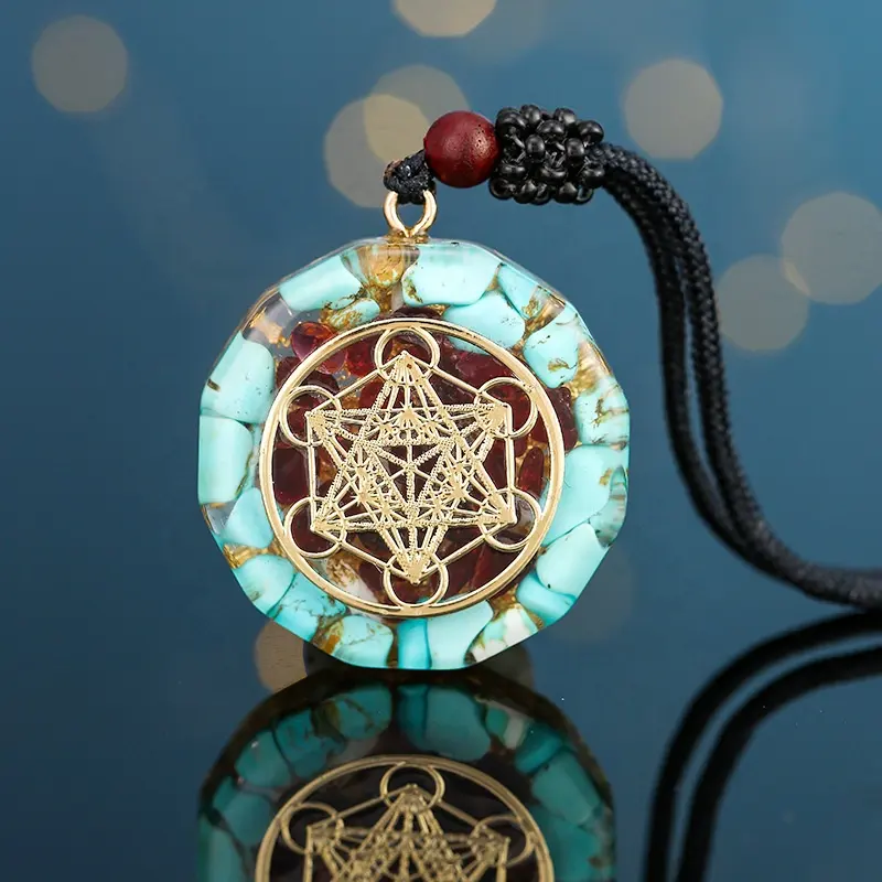 7 Chakra Orgone Energy Healing Crystal Sri Yantra Sacred Geometry Om Symbol Round Pendant Necklace