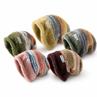 Bonnet unisexe en tricot chaud d'hiver, style décontracté, motif blocs arc-en-ciel, avec cache-oreilles, grande taille, effet amincissant pour le visage, idéal pour les voyages