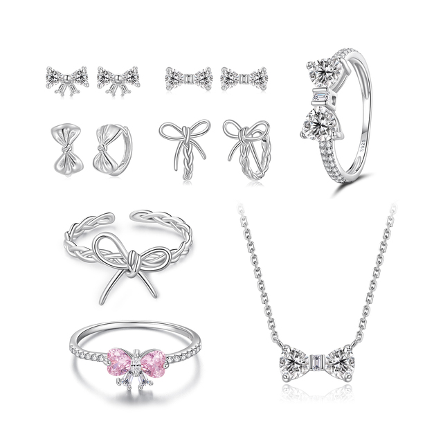 2025 Newly Sweet Cute Style S925 Sterling Silver Jewelry Zircon Necklace Earrings Ring Women's Jewelry Set