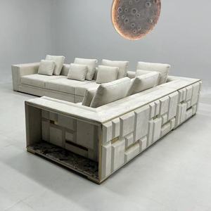 Ensemble de canapés de salon au design luxueux, mobilier haut de gamme, design moderne et élégant, grand canapé sectionnel en velours pour villa - Product Image 5