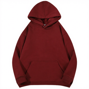 เสื้อฮู้ดโอเวอร์ไซส์ผู้ชาย สีแดงล้วน ผ้าฝ้ายถัก สวมใส่สบาย แขนยาว มีกระเป๋า เหมาะสำหรับฤดูใบไม้ร่วง ปี 2027 - Product Image 3