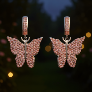 Orecchini Pendenti a Farfalla in Oro Bianco con Cristalli Rosa, Placcati in Argento 925, Gioielli da Donna per Uso Quotidiano con Micro Incastonature - Product Image 2