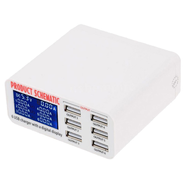 2021hot Sell Customized 6USB QC3.0 5V 9V 12V Display Screen Multi-port Quick Charger Station for Mobile Phone Power Charger