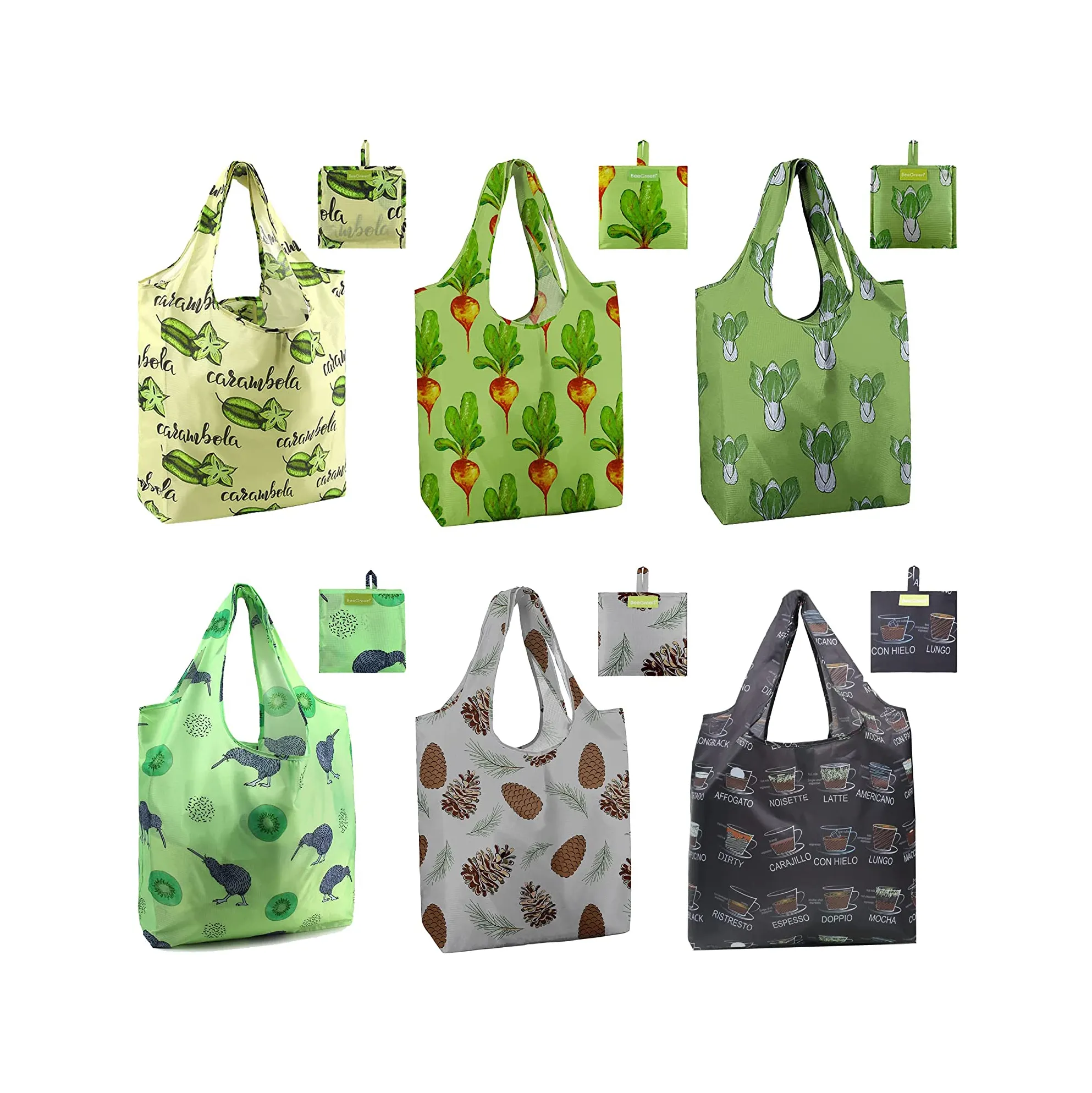 Wieder verwendbare ökologische Polyester-Einkaufstaschen Schwere benutzer definierte Muster Faltbare Nylon-Trage tasche Ripstop-Tasche
