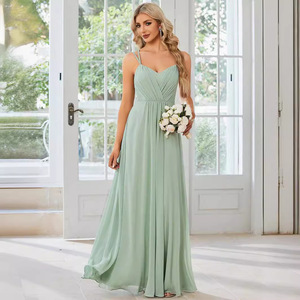 Elegante Abito da Sposa con Scollo a V e Schiena Scoperta, Nuovo Modello in Chiffon Plissettato <span class=keywords><strong>Verde</strong></span> Menta per <span class=keywords><strong>Damigelle</strong></span> - Product Image 3