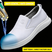 Sepatu Keselamatan Kerja Anti-Statik Sol PU Kulit Mikrofiber Baru Warna Putih, Lapisan Dalam Jala Konduktif Katun, Ujung Kaki Plastik