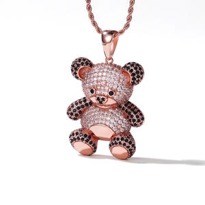 Collier pendentif ours en peluche en or rose et diamants pour femme, cadeau adorable avec diamants naturels taille brillant ronde - Product Image 4