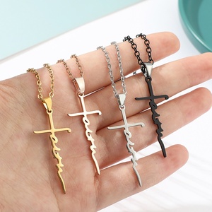 Collar de acero inoxidable dorado <span class=keywords><strong>y</strong></span> plateado para hombre <span class=keywords><strong>y</strong></span> mujer, con colgante de Cruz con letras de <span class=keywords><strong>esperanza</strong></span>, amor <span class=keywords><strong>y</strong></span> <span class=keywords><strong>fe</strong></span> - Product Image 4