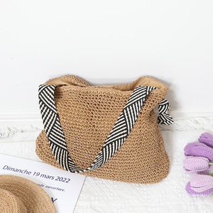 Bolso de compras de moda para mujer joven, bolsa de mano de paja de papel a rayas de dos tonos para playa y vacaciones, novedad de verano <span class=keywords><strong>2022</strong></span> - Product Image 3