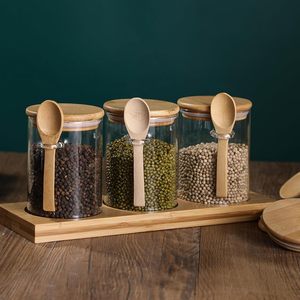 10oz Glass <b>Jars</b> Bamboo Lids Spoons Airtight Kitchen Canisters Coffee Sugar Beans Tea Storage Food Storage Logo - Product Image 3
