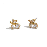 Anting-anting kancing daun JINYOU 8537 antialergi berlapis emas stainless steel dengan zirkonia kubik untuk wanita, cocok untuk pemakaian sehari-hari.