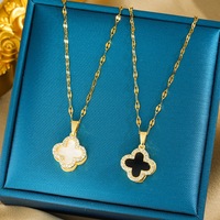 Ensemble de bijoux en acier inoxydable, trèfle à quatre feuilles, plaqué or, serti de diamants, collier et boucles d'oreilles, motif floral classique pour anniversaire