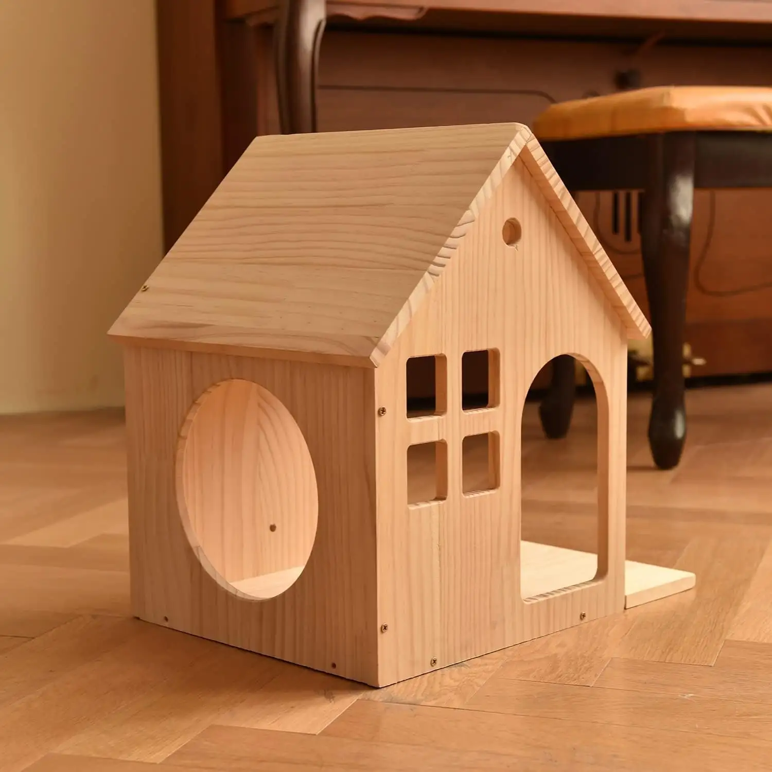 木製ペットハウス無垢材ペットケージハウス窓付き猫犬猫ホームウッド