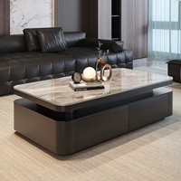 Table basse italienne de luxe en pierre, design rectangulaire haut de gamme avec espace de rangement pour salon et petit appartement, Nouveauté 2026