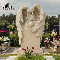 Statue d'ange en marbre blanc grandeur nature, sculptée à la main, en pierre naturelle, pour décoration de mausolée funéraire personnalisée QUYANG